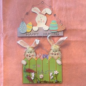 Two Painted Wooden Hanging Easter Signs
